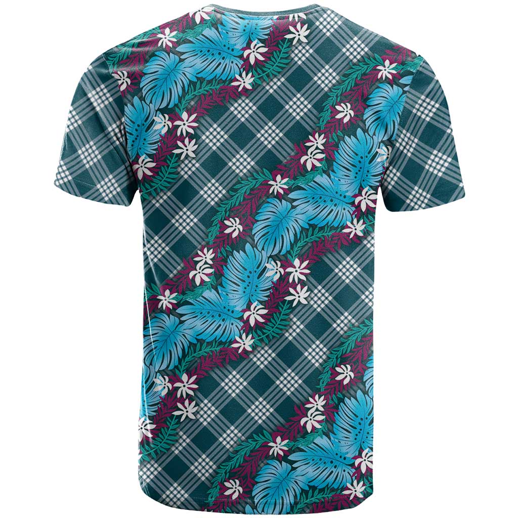 Polynesian Monstera Tiare Floral T Shirt Dark Teal Tropical Plaid LT01 - Polynesian Pride