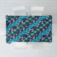 Polynesian Monstera Tiare Floral Tablecloth Dark Teal Tropical Plaid LT01 Teal - Polynesian Pride