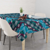 Polynesian Monstera Tiare Floral Tablecloth Dark Teal Tropical Plaid LT01 - Polynesian Pride