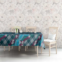 Polynesian Monstera Tiare Floral Tablecloth Dark Teal Tropical Plaid LT01 - Polynesian Pride