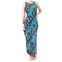 Polynesian Monstera Tiare Floral Tank Maxi Dress Dark Teal Tropical Plaid LT01 Women Teal - Polynesian Pride