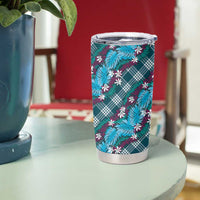 Polynesian Monstera Tiare Floral Tumbler Cup Dark Teal Tropical Plaid LT01 - Polynesian Pride