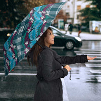 Polynesian Monstera Tiare Floral Umbrella Dark Teal Tropical Plaid LT01 - Polynesian Pride