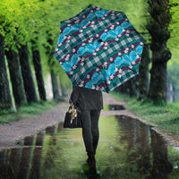 Polynesian Monstera Tiare Floral Umbrella Dark Teal Tropical Plaid LT01 - Polynesian Pride
