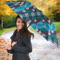 Polynesian Monstera Tiare Floral Umbrella Dark Teal Tropical Plaid LT01 - Polynesian Pride