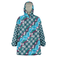 Polynesian Monstera Tiare Floral Wearable Blanket Hoodie Dark Teal Tropical Plaid LT01 One Size Teal - Polynesian Pride