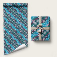 Polynesian Monstera Tiare Floral Wrapping Paper Dark Teal Tropical Plaid LT01 58" × 23" Teal - Polynesian Pride