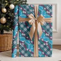 Polynesian Monstera Tiare Floral Wrapping Paper Dark Teal Tropical Plaid LT01 - Polynesian Pride