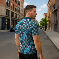 Polynesian Monstera Tiare Floral Zipper Polo Shirt Dark Teal Tropical Plaid LT01 - Polynesian Pride