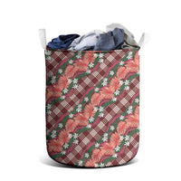 Polynesian Monstera Tiare Floral Laundry Basket Burgundy Tropical Plaid LT01 - Polynesian Pride
