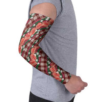 Polynesian Monstera Tiare Floral Arm Sleeves Burgundy Tropical Plaid LT01 - Polynesian Pride