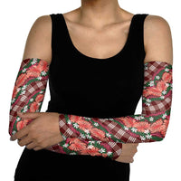 Polynesian Monstera Tiare Floral Arm Sleeves Burgundy Tropical Plaid LT01 - Polynesian Pride
