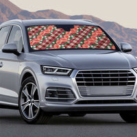 Polynesian Monstera Tiare Floral Auto Sun Shade Burgundy Tropical Plaid - Polynesian Pride