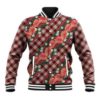 Polynesian Monstera Tiare Floral Baseball Jacket Burgundy Tropical Plaid LT01 Unisex Red - Polynesian Pride