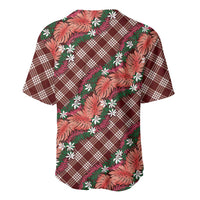 Polynesian Monstera Tiare Floral Baseball Jersey Burgundy Tropical Plaid LT01 - Polynesian Pride
