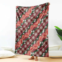 Polynesian Monstera Tiare Floral Blanket Burgundy Tropical Plaid - Polynesian Pride