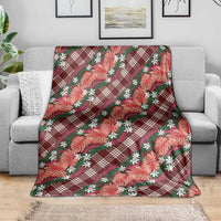 Polynesian Monstera Tiare Floral Blanket Burgundy Tropical Plaid - Polynesian Pride
