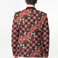 Polynesian Monstera Tiare Floral Blazer Burgundy Tropical Plaid - Polynesian Pride