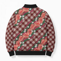 Polynesian Monstera Tiare Floral Bomber Puffer Jacket Burgundy Tropical Plaid LT01 - Polynesian Pride