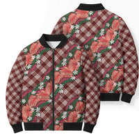 Polynesian Monstera Tiare Floral Bomber Puffer Jacket Burgundy Tropical Plaid LT01 - Polynesian Pride