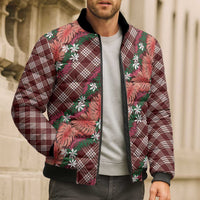 Polynesian Monstera Tiare Floral Bomber Puffer Jacket Burgundy Tropical Plaid LT01 - Polynesian Pride