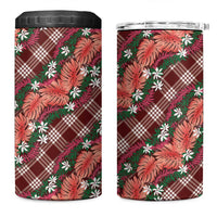 Polynesian Monstera Tiare Floral 4 in 1 Can Cooler Tumbler Burgundy Tropical Plaid LT01 One Size: 16 oz Red - Polynesian Pride