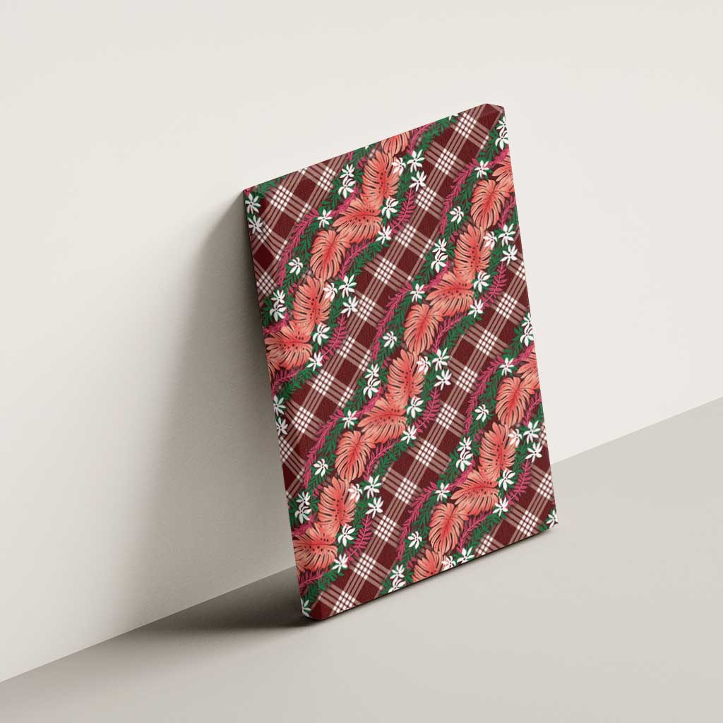 Polynesian Monstera Tiare Floral Canvas Wall Art Burgundy Tropical Plaid - Polynesian Pride