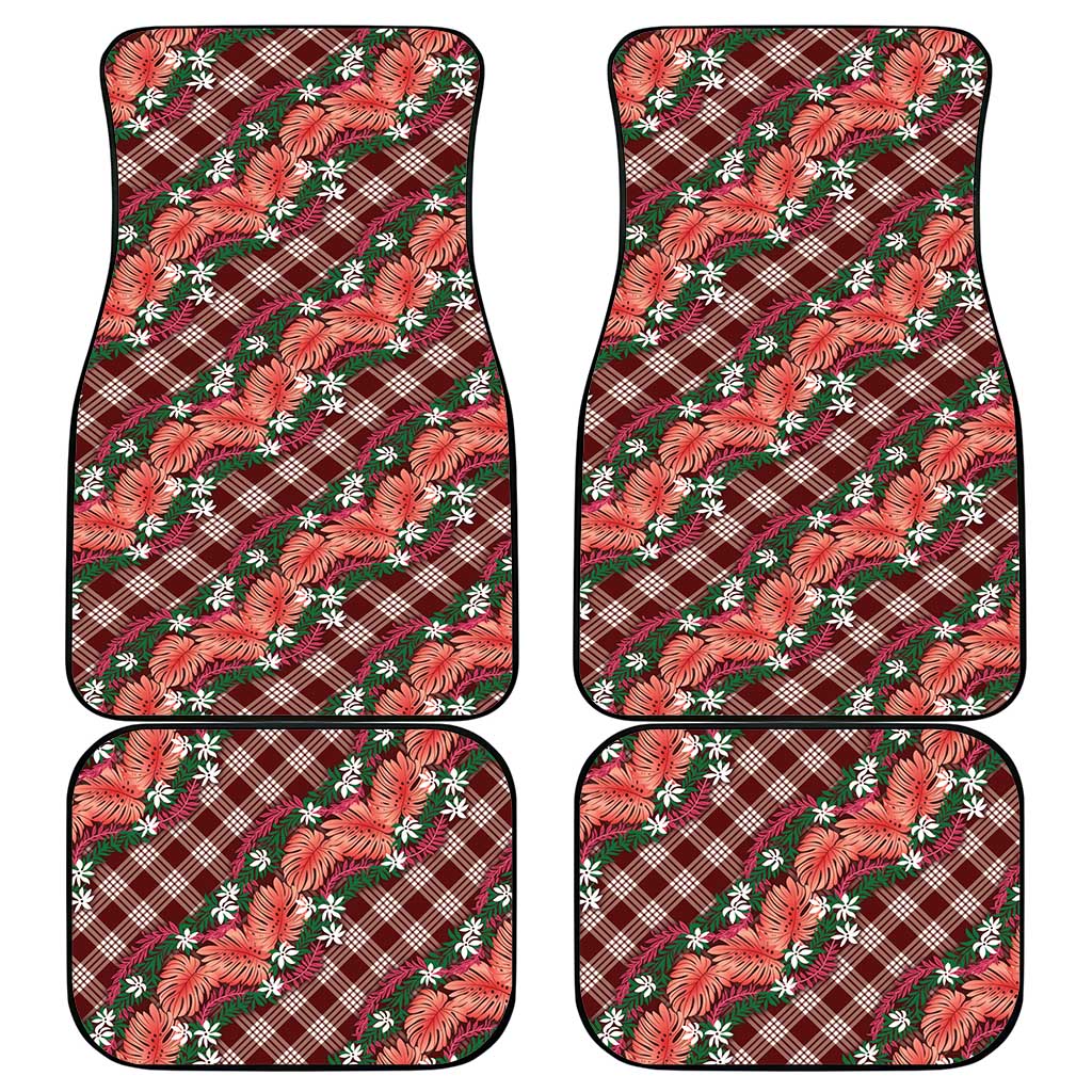Polynesian Monstera Tiare Floral Car Mats Burgundy Tropical Plaid LT01 - Polynesian Pride