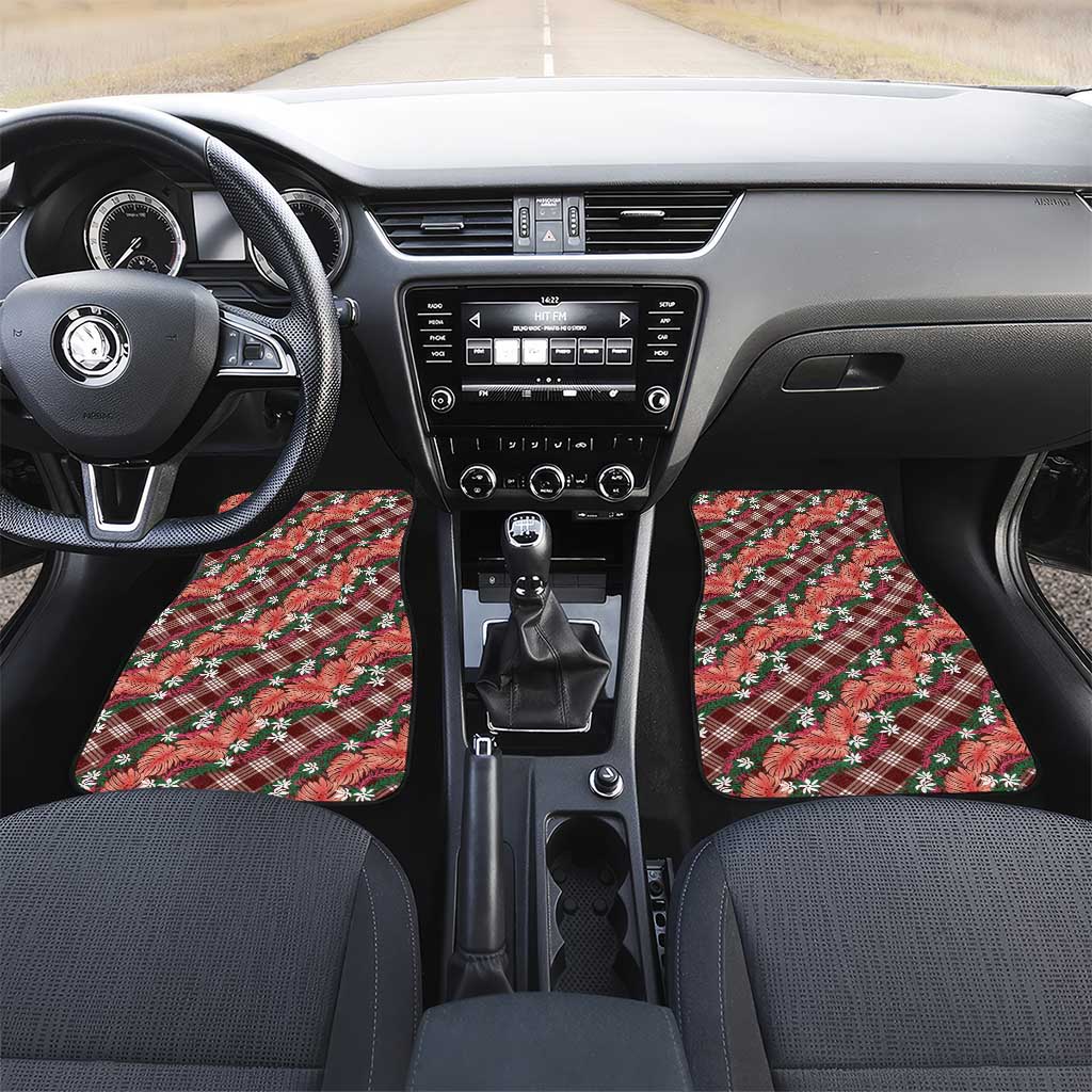 Polynesian Monstera Tiare Floral Car Mats Burgundy Tropical Plaid LT01 Set 2pcs - Front Red - Polynesian Pride