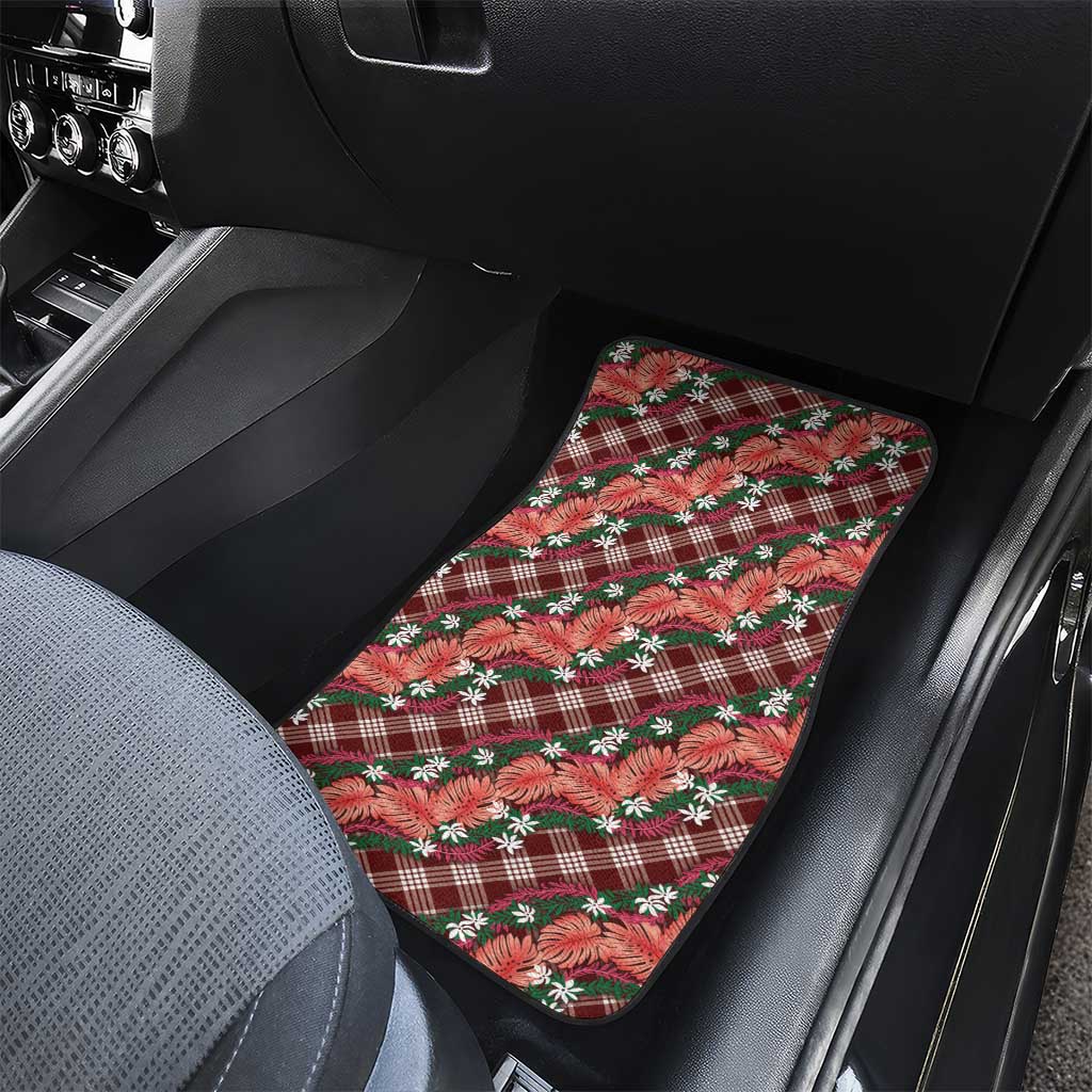 Polynesian Monstera Tiare Floral Car Mats Burgundy Tropical Plaid LT01 - Polynesian Pride