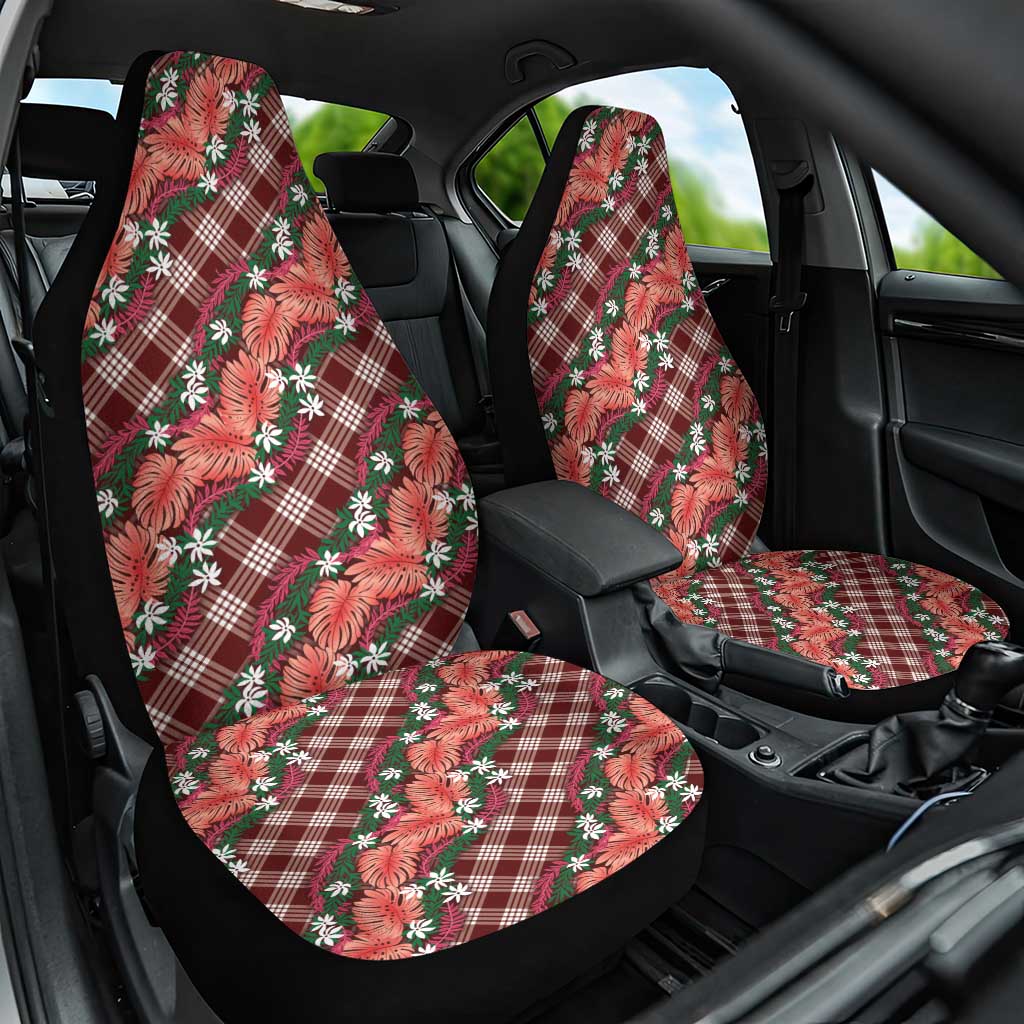 Polynesian Monstera Tiare Floral Car Seat Cover Burgundy Tropical Plaid LT01 One Size Red - Polynesian Pride