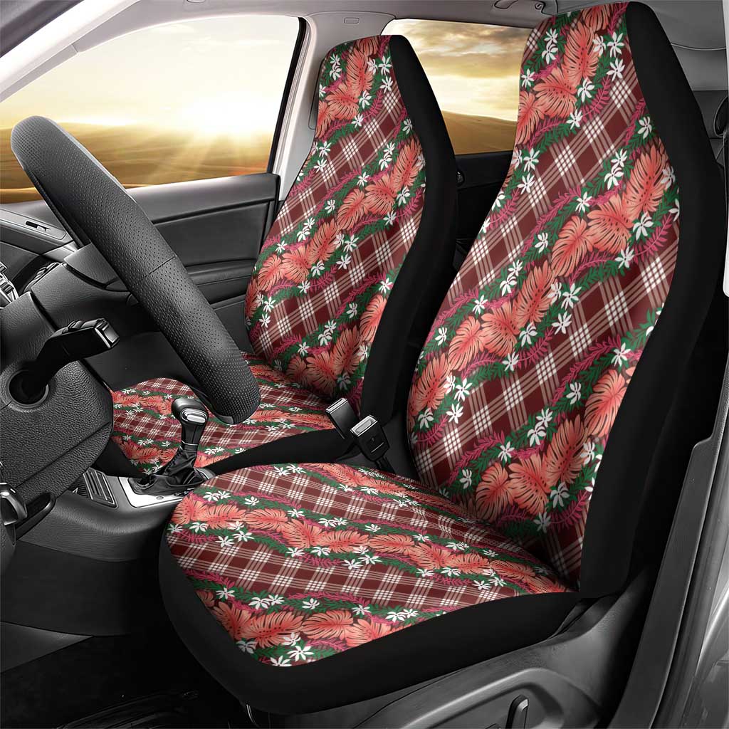 Polynesian Monstera Tiare Floral Car Seat Cover Burgundy Tropical Plaid LT01 - Polynesian Pride