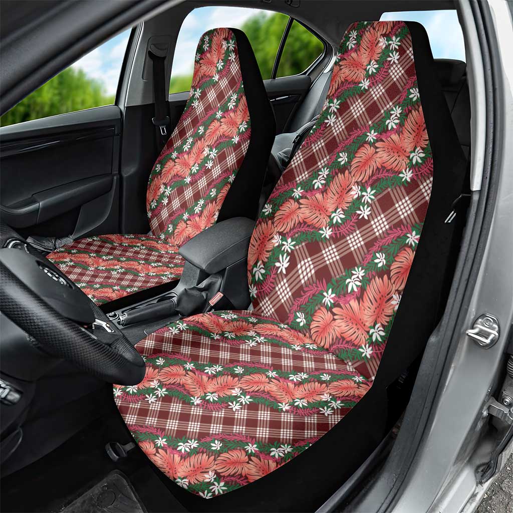 Polynesian Monstera Tiare Floral Car Seat Cover Burgundy Tropical Plaid LT01 - Polynesian Pride