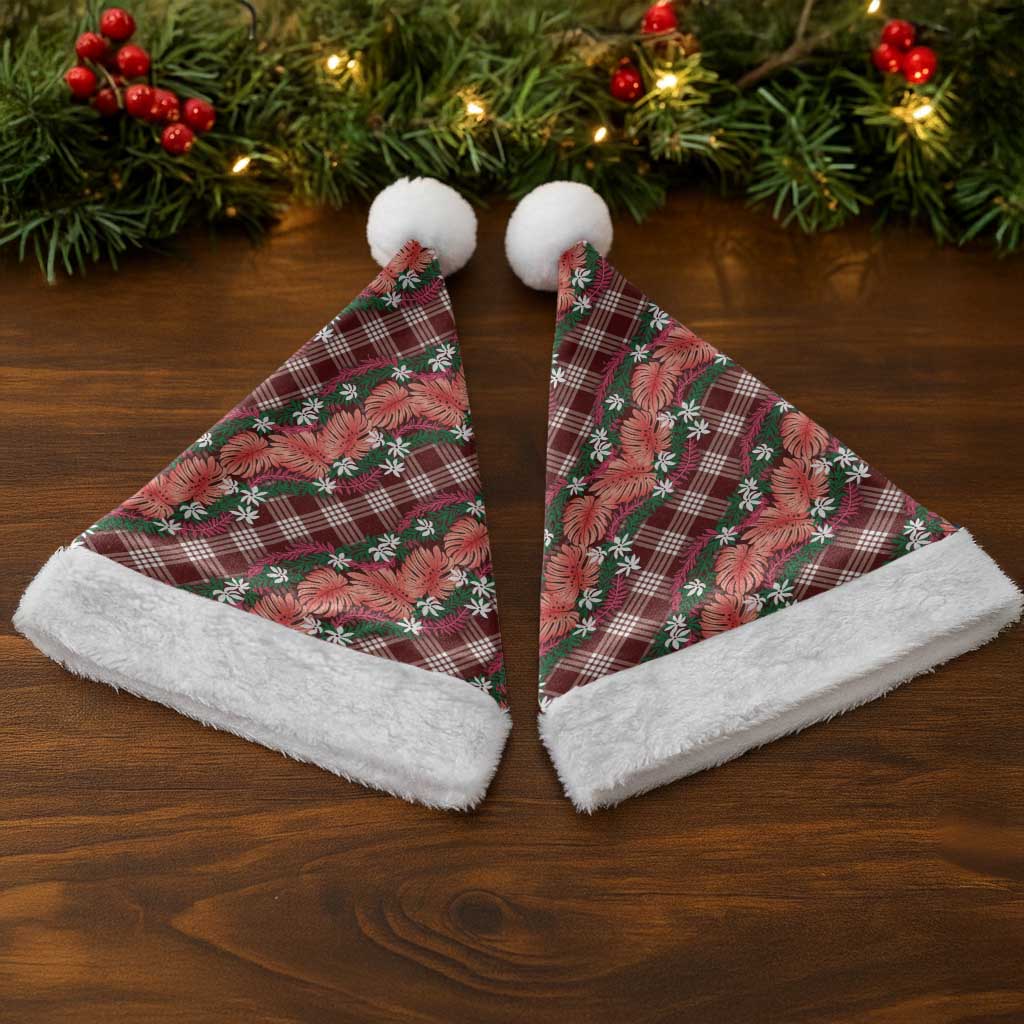 Polynesian Monstera Tiare Floral Christmas Santa Hat Burgundy Tropical Plaid LT01 - Polynesian Pride