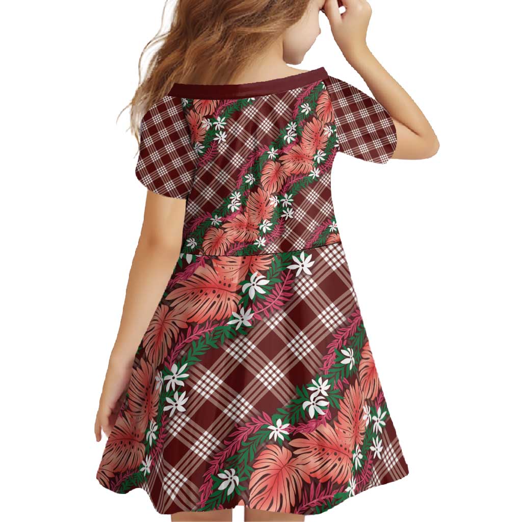 Polynesian Monstera Tiare Floral Family Matching Mermaid Dress and Hawaiian Shirt Burgundy Tropical Plaid - Polynesian Pride