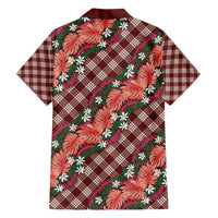 Polynesian Monstera Tiare Floral Family Matching Short Sleeve Bodycon Dress and Hawaiian Shirt Burgundy Tropical Plaid - Polynesian Pride