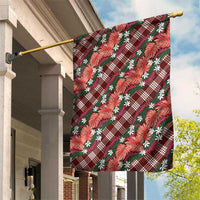Polynesian Monstera Tiare Floral Garden Flag Burgundy Tropical Plaid - Polynesian Pride