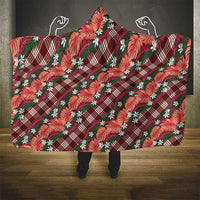 Polynesian Monstera Tiare Floral Hooded Blanket Burgundy Tropical Plaid LT01 - Polynesian Pride