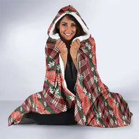 Polynesian Monstera Tiare Floral Hooded Blanket Burgundy Tropical Plaid LT01 - Polynesian Pride