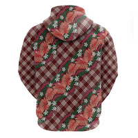 Polynesian Monstera Tiare Floral Hoodie Burgundy Tropical Plaid LT01 - Polynesian Pride