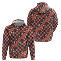 Polynesian Monstera Tiare Floral Hoodie Burgundy Tropical Plaid LT01 - Polynesian Pride
