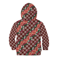 Polynesian Monstera Tiare Floral Kid Hoodie Burgundy Tropical Plaid - Polynesian Pride