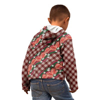 Polynesian Monstera Tiare Floral Kid Hoodie Burgundy Tropical Plaid - Polynesian Pride