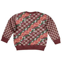 Polynesian Monstera Tiare Floral Kid Ugly Christmas Sweater Burgundy Tropical Plaid LT01 - Polynesian Pride