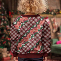 Polynesian Monstera Tiare Floral Kid Ugly Christmas Sweater Burgundy Tropical Plaid LT01 - Polynesian Pride