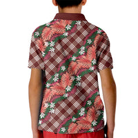 Polynesian Monstera Tiare Floral Kid Polo Shirt Burgundy Tropical Plaid LT01 - Polynesian Pride