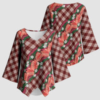 Polynesian Monstera Tiare Floral Kimono Sleeve Blouse Burgundy Tropical Plaid LT01 - Polynesian Pride