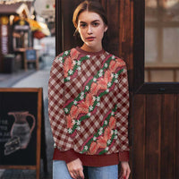 Polynesian Monstera Tiare Floral Ugly Christmas Sweater Burgundy Tropical Plaid - Polynesian Pride