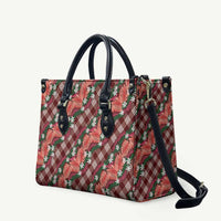 Polynesian Monstera Tiare Floral Leather Bag Burgundy Tropical Plaid - Polynesian Pride