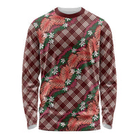 Polynesian Monstera Tiare Floral Long Sleeve Shirt Burgundy Tropical Plaid LT01 Unisex Red - Polynesian Pride